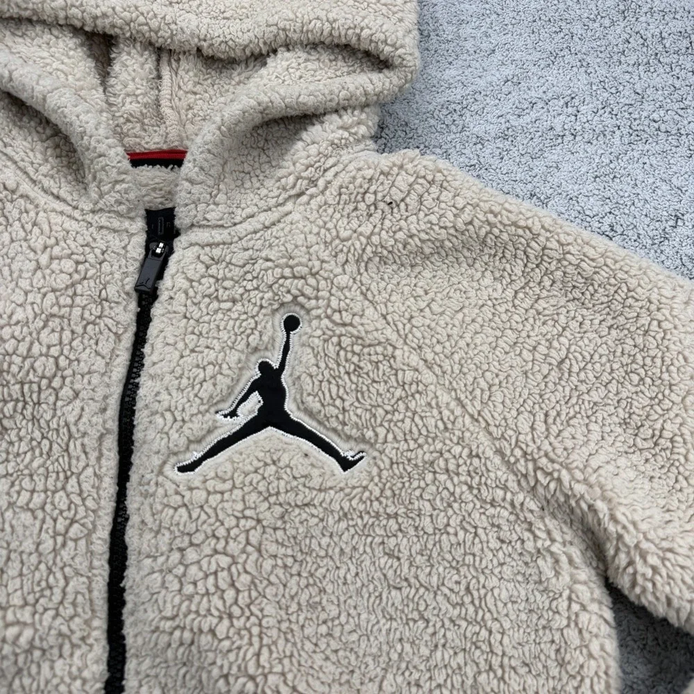 Air Jordan Jacket Boys Large 12-13 Yrs Beige Sherpa Teddy Fleece Hoodie Jumpman